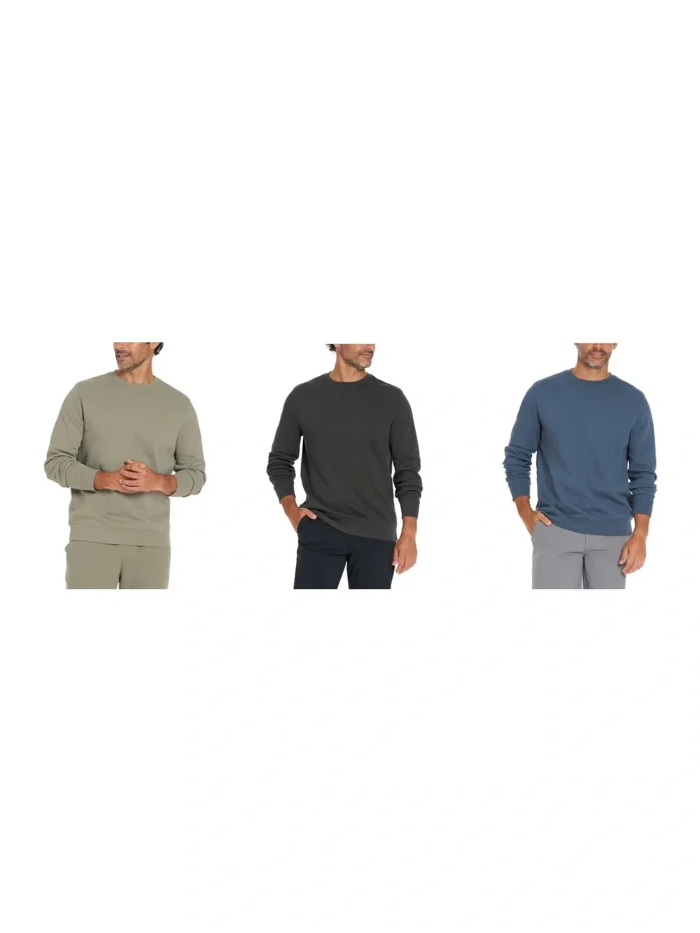 Bundle of 3 Hurley Men's Crewneck Sweaters — Olive, Charcoal & Blue